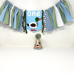 Blue duck high chair banner - boys mallard birthday banner - one lucky duck theme - mallard duck -first birthday high chair banner -one hat