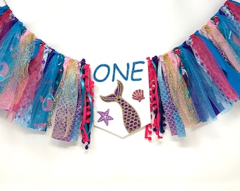 Mermaid one banner - 1st birthday party banner - mermaid high chair banner  - first birthday banner -  girls one banner - fabric banner