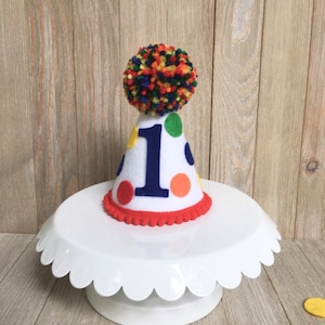 Boys first birthday hat - 1st birthday party hat - polka dot hat - half birthday hat - circus birthday hat - primary colors