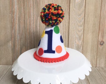 Boys first birthday hat - 1st birthday party hat - polka dot hat - half birthday hat - circus birthday hat - primary colors