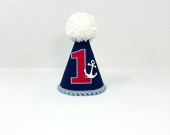 First birthday hat with anchor - nautical theme birthday hat - boys 1st birthday hat - navy blue anchor hat - birthday hat with anchor