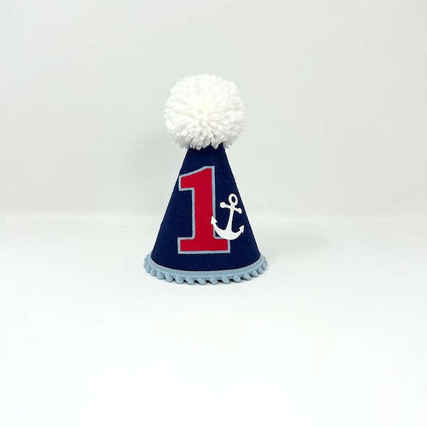 First birthday hat with anchor - nautical theme birthday hat - boys 1st birthday hat - navy blue anchor hat - birthday hat with anchor