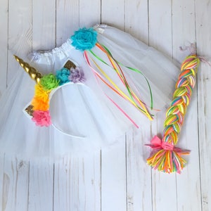 Costume de licorne arc-en-ciel - tutu de licorne - costume d'halloween - tutu licorne pastel - habillage pour filles - bandeau licorne doré - amoureux des licornes