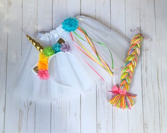 Rainbow unicorn costume - unicorn tutu - halloween costume - pastel uicorn tutu - girls dress up -  gold uicorn headband  - unicorn lover