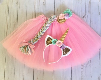 pink and gold unicorn costume -  halloween costume for girls - pastel unicorn tutu - - girls costume - unicorn headband -unicorn tutu