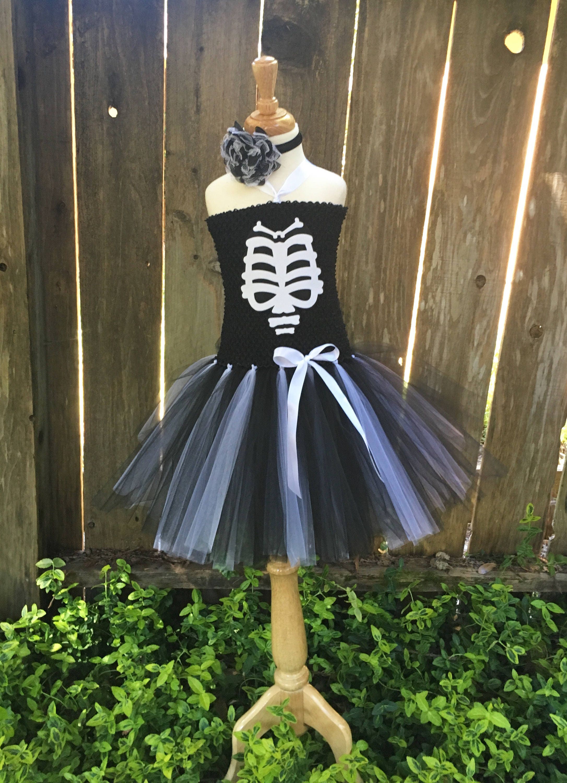 Skeleton Costume - Girls Tutu Costume - Halloween Costume - Skeleton Dress - Skeleton Halloween Costume - White and Black Tutu - Bone Dress