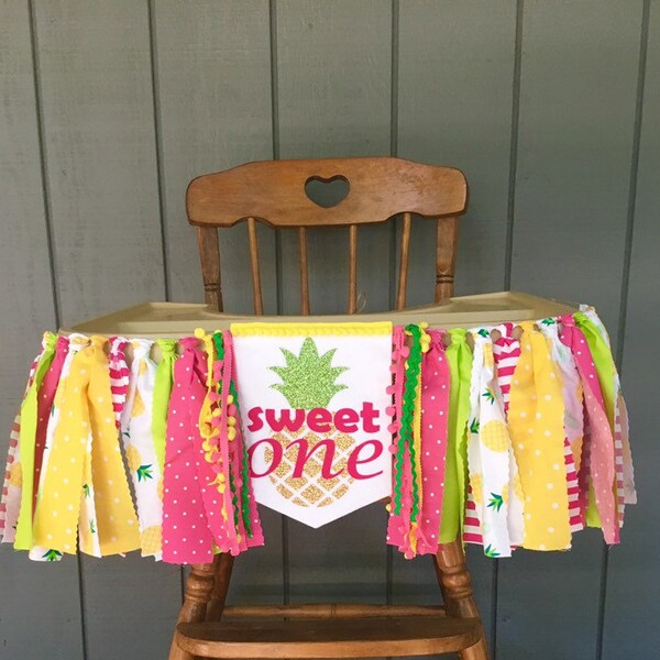 Sweet one Pineapple high chair banner - one banner - 1st birthday party hat - first birthday hat -  girls first birthday banner - one