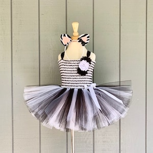 Zebra dress - zebra tutu -  girls Halloween costume - black and white zebra dress - girls zebra costume - girls dress up - zebra headband