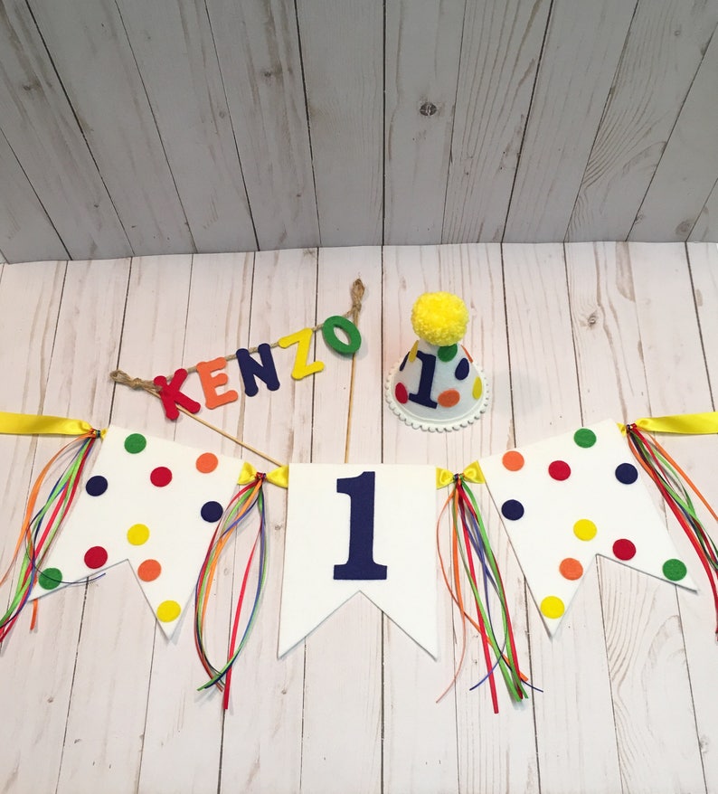 Första födelsedagshatt, banderoll, tårtdekoration - pojkars 1-årsdagsfesthatt - första födelsedagshatt - pojkars barnstolsbanderoll - mini födelsedagshatt bild 8