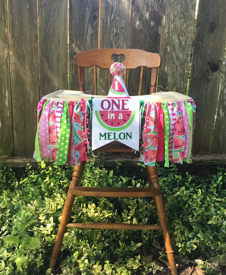 One in a melon - watermelon high chair banner - 1st birthday party hat - first birthday hat -  one in a melon high chair banner -girls first 