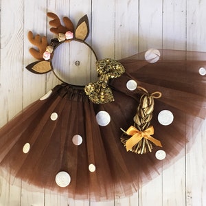 Hirschkostüm - Mädchen Hirsch-Outfit - Hirsch-Tutu - Weihnachts-Outfit - Tutu-Kostüm - Hirschgeweih-Stirnband - Geschenke für Mädchen