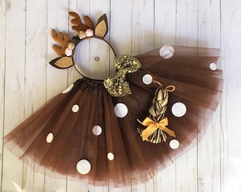 Déguisement de cerf - tenue de cerf pour fille - tutu de cerf marron - tenue de Noël - déguisement tutu - bandeau en bois de cerf - cadeaux pour les filles