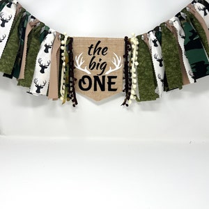 The big one high chair banner - boys first birthday deer banner - hunting theme - camo - first birthday hat - boys birthday banner and hat