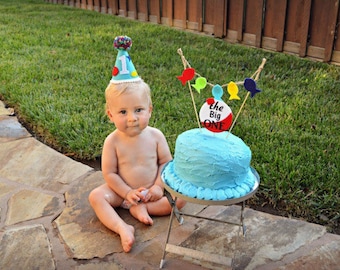 Fishing theme 1st birthday hat - first birthday party hat - boys birthday hat - boys hat and banner - mini birthday hat - gone fishing