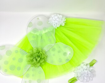 Fairy costume - halloween costume girls dress up - green fairy tutu - tutu costume -  fairy wings - girls costume - birthday outfit