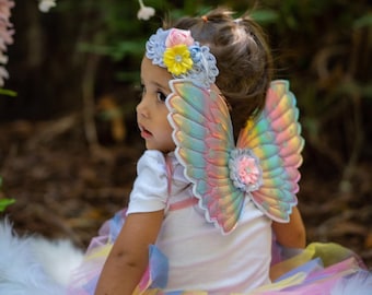 Fairy halloween costume - girls birthday gift - girls dress up - pastel fairy tutu - gift for girls -  fairy wings - girls birthday outfit