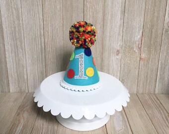 Boys birthday hat - 1st birthday party hat -boys first birthday hat - aqua birthday hat - mini birthday hat - polka dots