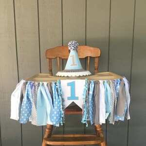 Boys high chair banner - first birthday banner - boys blue 1st birthday party hat - first birthday hat - boys high chair banner - light blue