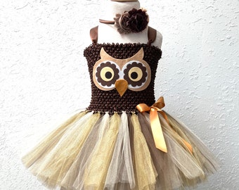 Brown owl costume - owl dress - halloween costume - owl birthday dress - owl tutu - girls owl dress - brown owl tutu - owl tutu dress