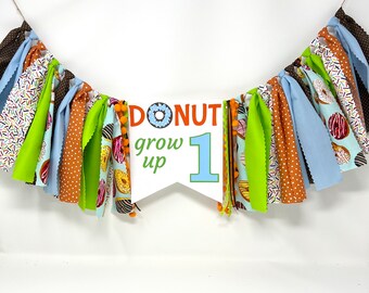 Boys doughnut high chair banner - donut grow up-  first birthday banner - boys 1st birthday party banner - first birthday one banner