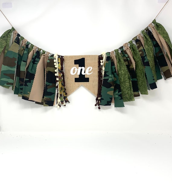 Camo High Chair Banner Boys First Birthday Banner Hunting Theme