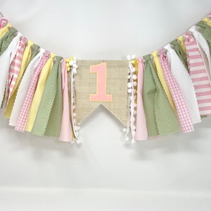 Faixa para cadeirão rosa sálvia e amarelo - uma faixa - chapéu de festa de aniversário de 1 ano para meninas - faixa de primeiro aniversário - faixa para cadeirão de meninas - verde