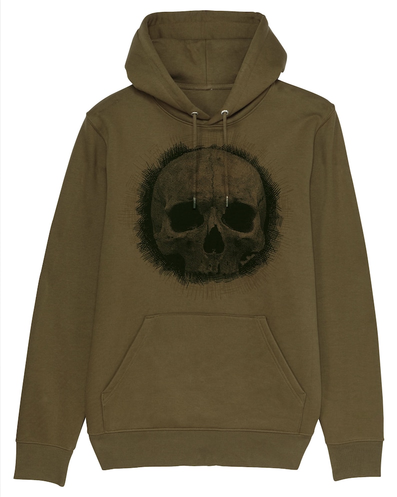 HOODED SWEATSHIRT ORGANIC Cotton English khaki skull print