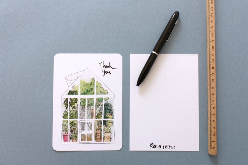 THANK YOU card Watercolor greenhouse.