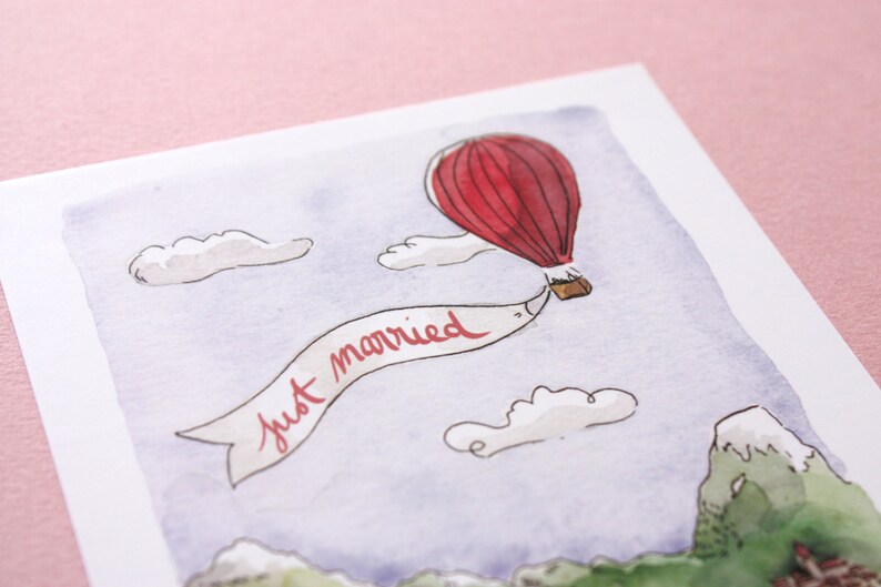 Carte de félicitations Mariage, illustration montgolfière image 4