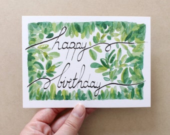 Carte d'anniversaire, aquarelle végétaux