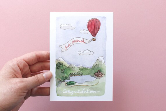 Carte De Felicitations Mariage Illustration Montgolfiere Etsy