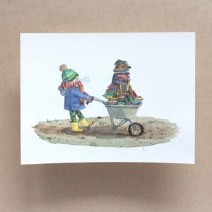Zurück aus der Bibliothek. Original Aquarell