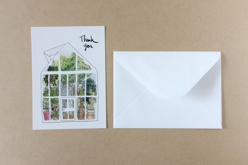THANK YOU card Watercolor greenhouse.