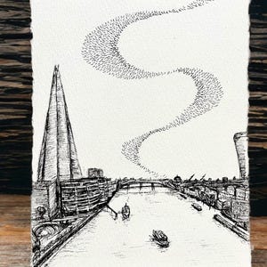 Murmuration over London, Original Bird Art (A5)