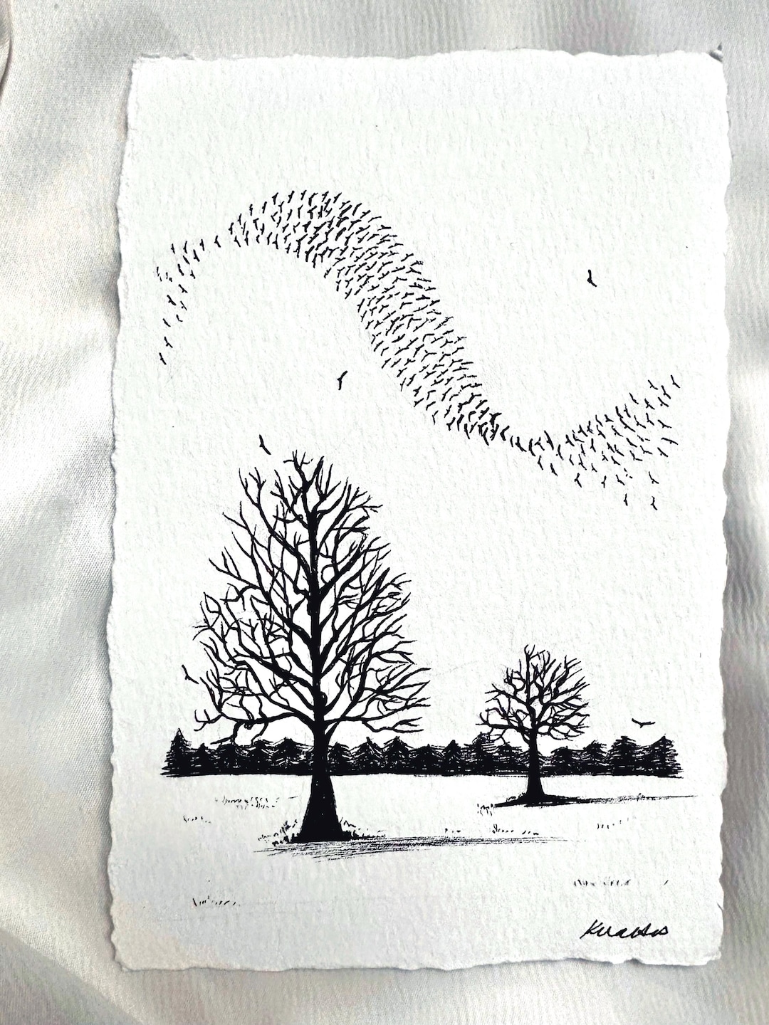 Winter Murmuration: Small Original Bird Artwork (A6) - Etsy