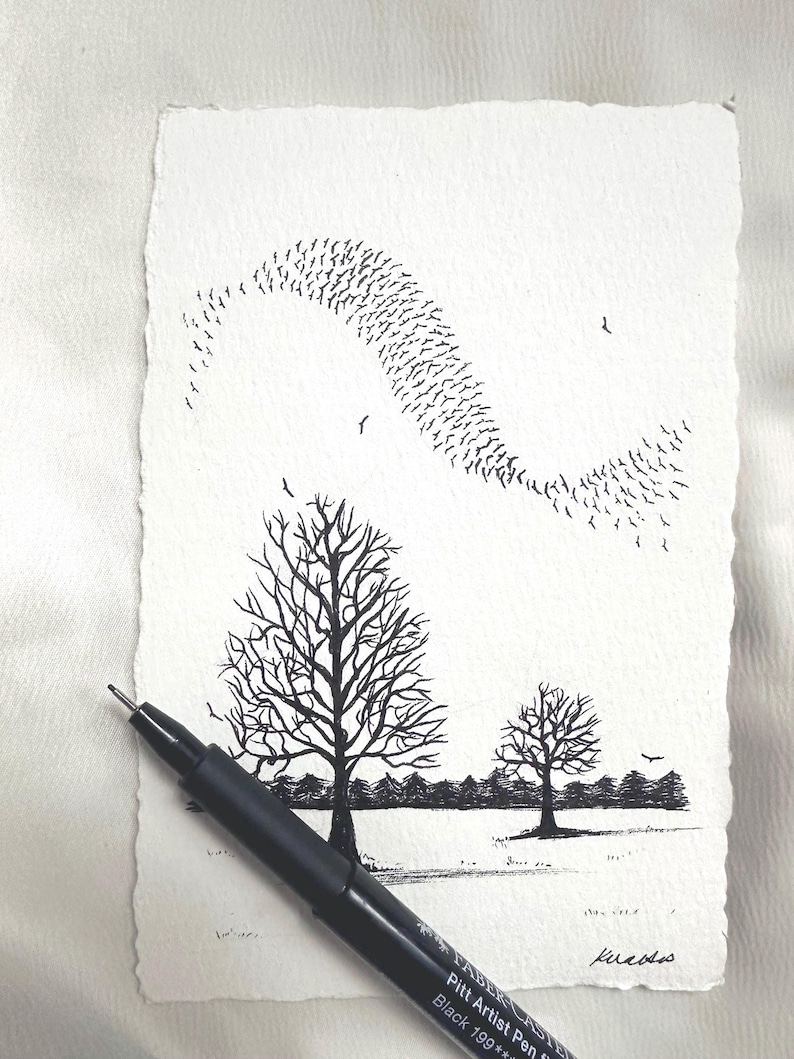 Winter Murmuration: Small Original Bird Artwork (A6) - Etsy