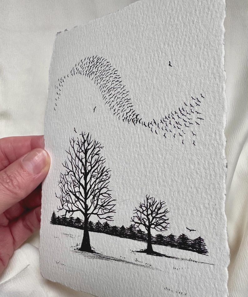 Winter Murmuration: Small Original Bird Artwork (A6) - Etsy