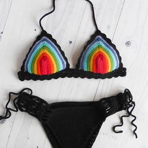 Rainbow Crochet Bikini, Brazilian Bikini Set, Woman Crochet Two Piece Bathing Suit image 6
