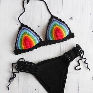 Rainbow Crochet Bikini, Brazilian Bikini Set, Woman Crochet Two Piece Bathing Suit image 3