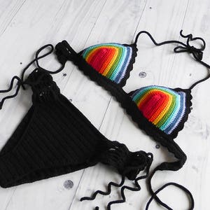 Rainbow Crochet Bikini, Brazilian Bikini Set, Woman Crochet Two Piece Bathing Suit image 1