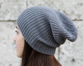 Gray Rib Beanie For Women, Knit Beanie, Beanie Women Slouchy