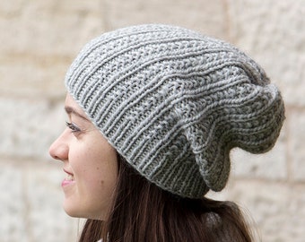 Dicke Wolle Slouchy Mütze Grau Slouchy Mütze Strickmütze Strickmütze Slouchy Beanie Mütze