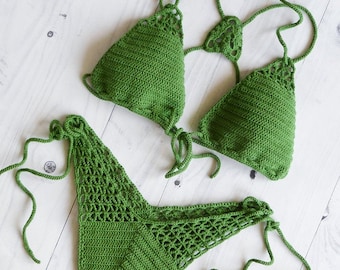 Sexy Crochet Bikini - High Cut Thong Bikini - Hig Leg Thong Bikini Set - Brazilian High Cut Leg Bathing Suit - High Hip Crochet Swimsuit