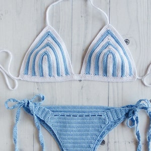 Striped Crochet Bathingsuit Brazilian Cheeky Triangle Bikini - Etsy