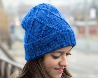 Warm Winter Cap, Mohair Merino Wool Women Beanie, Cuffed Ski Snow Hat, Seamless Knitted Hats