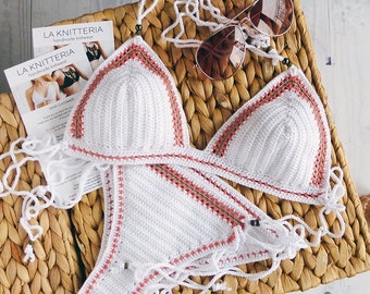 Brazilian Crochet Bikini White Crochet Bikini Set Crochet Bathingsuit Bohemian Crochet Swimsuit With Beads Woman Crochet Swimwear