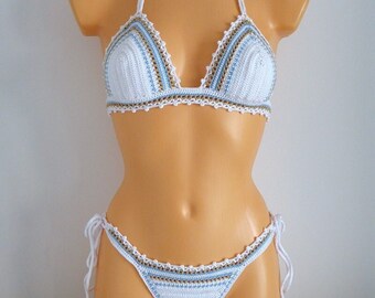 High Hip Crochet Bikini Brazilian Crochet Swimsuit, Cheeky Brazil Crochet Bikini Set, Crochet Swimwear