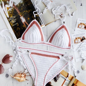 White crochet swimsuit, crochet bathing suit, 2 piece bikini, bohemian bikini, boho crochet bikini set