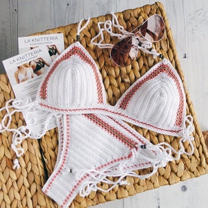 Brésilien Crochet Bikini Blanc Crochet Bikini Ensemble Crochet Maillot de bain Boho Crochet Maillot de bain Avec Perles Femme Crochet Maillots de bain image 1