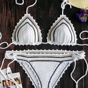Striped Crochet Swimsuit Handmade Knitted Bikini Set Crochet Swimwear
